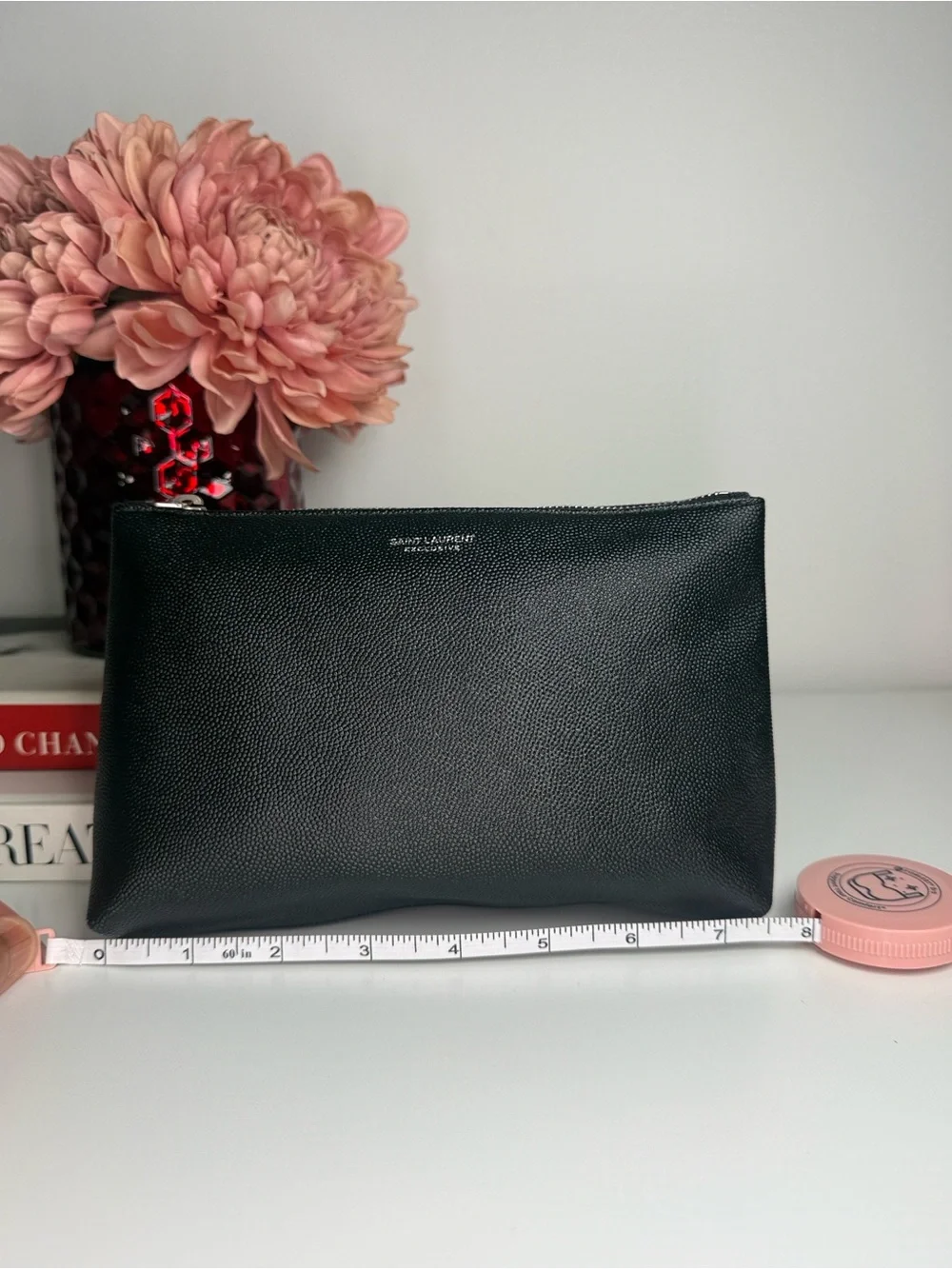 Saint Laurent YSL Grain de Poudre Leather Cosmetic Pouch – Black - New-AUTHENTIC